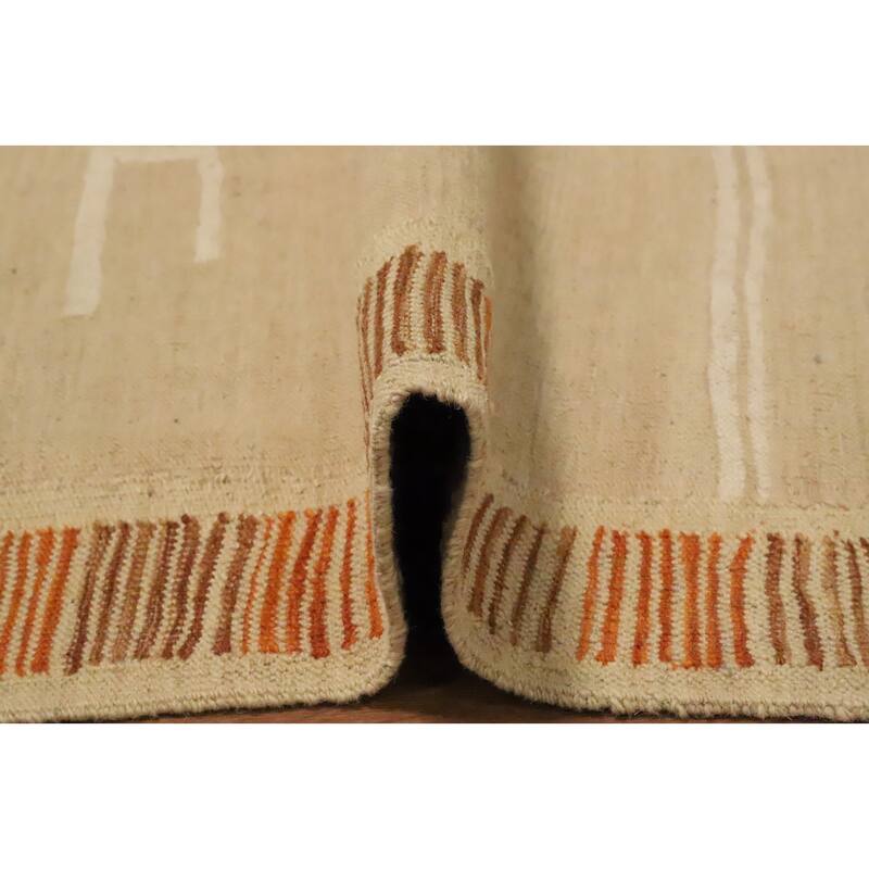 Hand Woven Oriental 100% Wool Carpet Southwestern Tribal Beige & Ivories Kilim Area Rug - 8' 10'' X 5' 8''