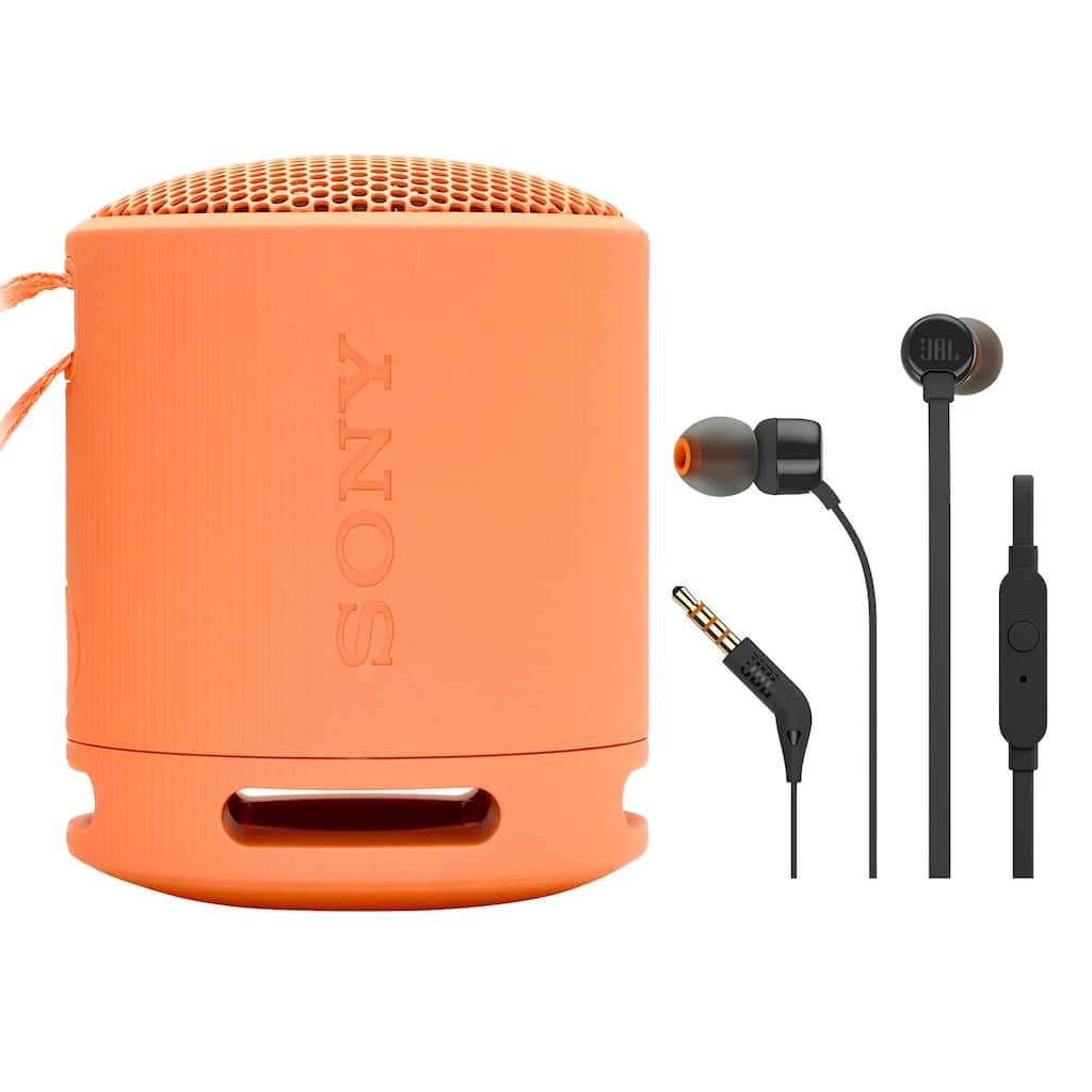 Sony XB100 Portable Waterproof Bluetooth Speaker (Orange) + JBL T110 in Ear Headphones