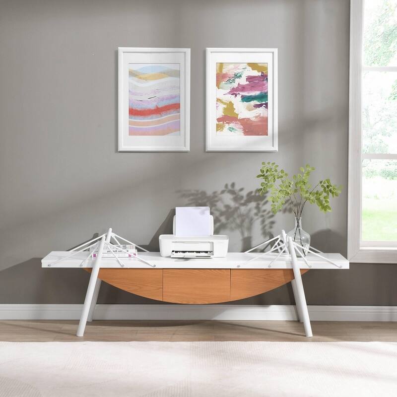 70.87" Modern Entertainment Center with Drawer, Wood Sailboat-Shaped TV Stand Media Console Table
