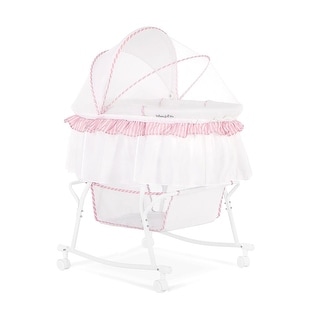 Dream On Me Lacy Portable 2 in 1 Bassinet and Cradle in Pink and white