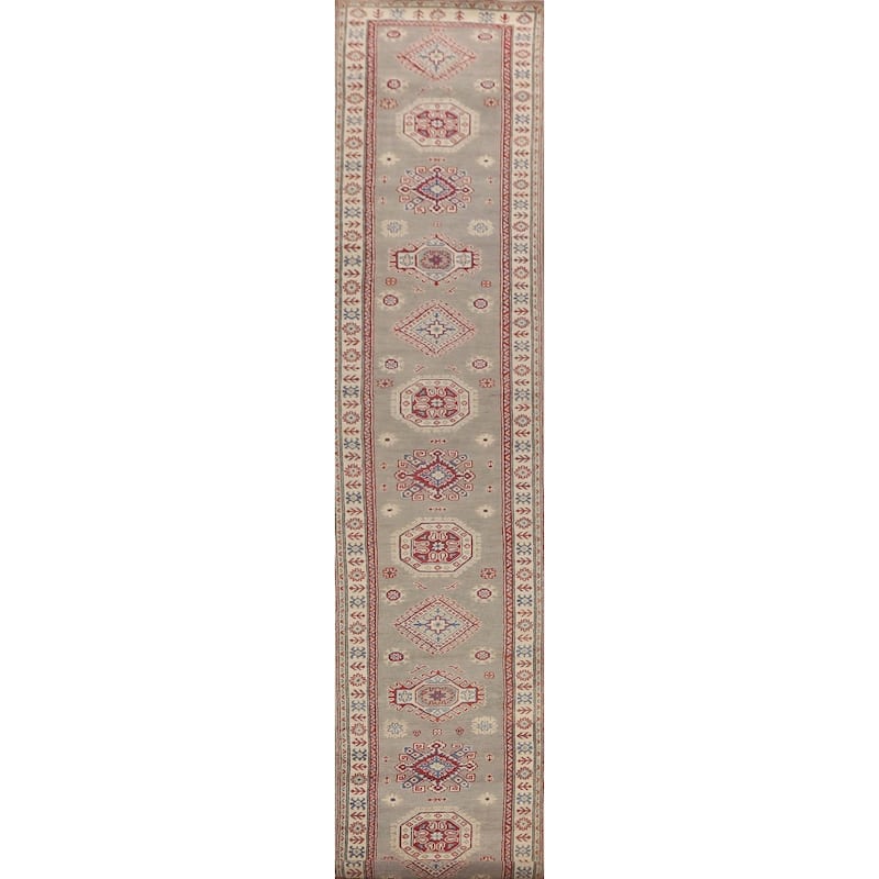 Kazak Runner Rug Handmade Geometric Wool Carpet - 2'9" x 19'3"