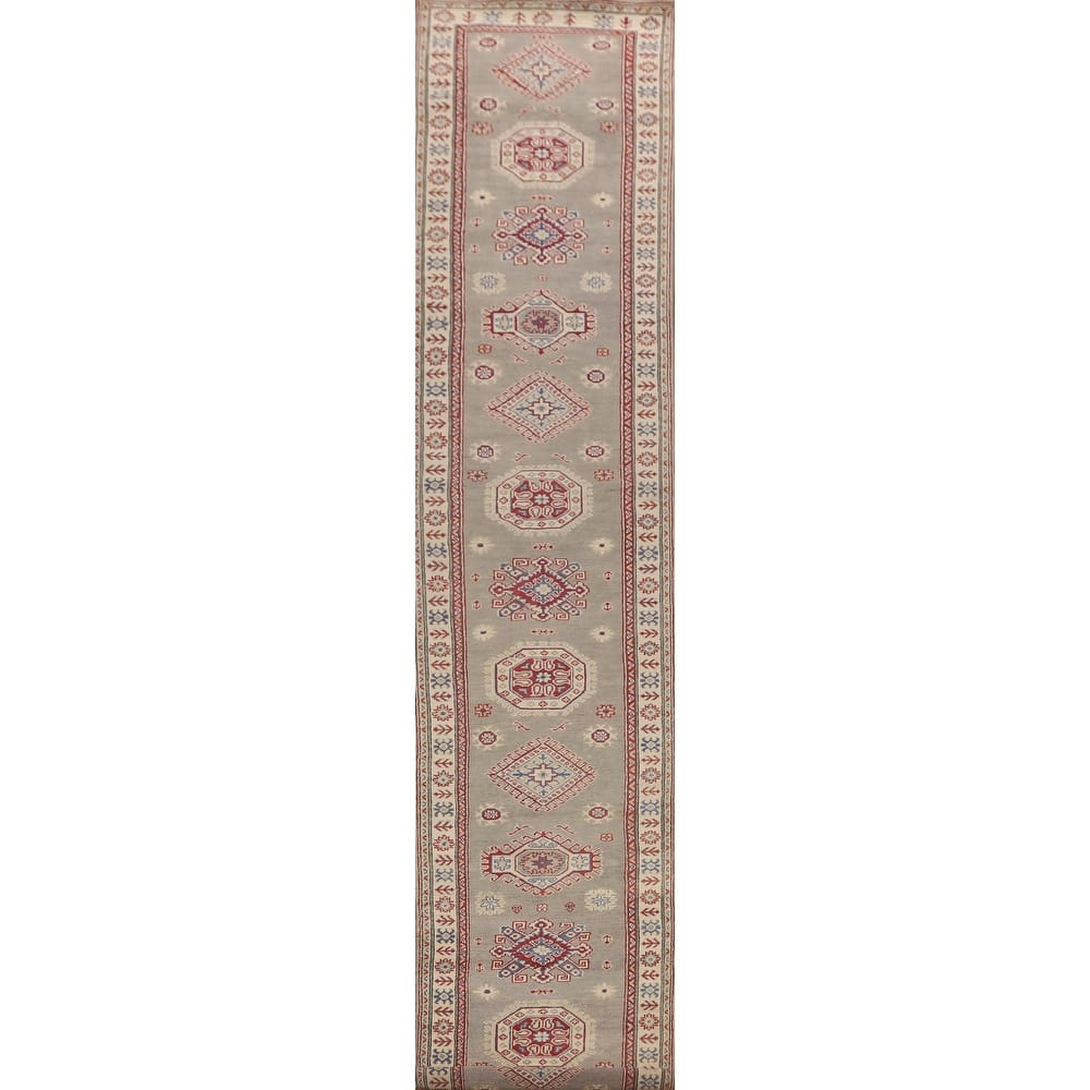 Kazak Runner Rug Handmade Geometric Wool Carpet - 2'9" x 19'3"