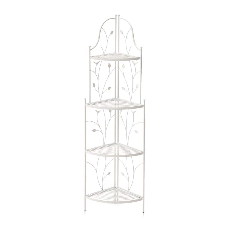 Glitzhome 4-Tiers Multifunctional Metal Corner Plant Shelf Bakers Rack Folding Planter Stands Flower Pot Shelving