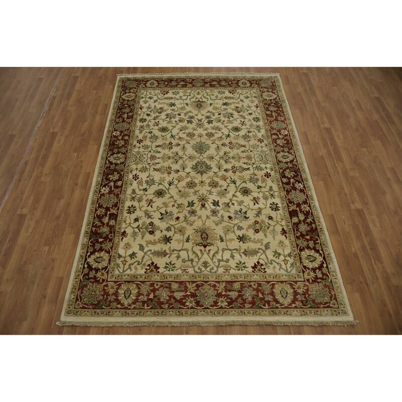 Hand Knotted Oriental 100% Wool Carpet Traditional All-Over Beige & Ivories Ziegler Area Rug - 9' 5'' X 6' 2''