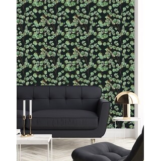 Black Wallpaper with Poplar Leaves Peel and Stick and Prepasted - Bed ...