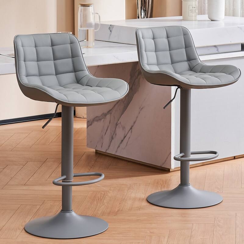 Adjustable Height Bar Stools Set of 2, Faux Leather Barstools for Kitchen Island Counter - Grey