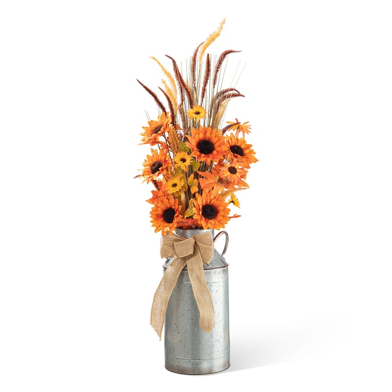 Glitzhome 3ft Fall Sunflower Leaf Potted Tree Thanksgiving Porch Decor - Single Tree