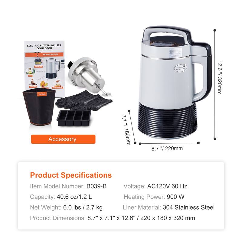 Butter Maker Machine with Customizable Temperature And Time, Herbal Recipe Book & All Accessories Included