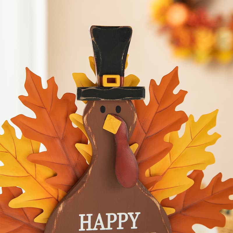 Glitzhome Thanksgiving Wooden Turkey Wall Hanging or Table Decor