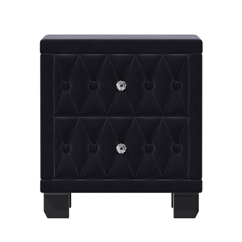 18.1" Luxurious Velvet Nightstand Bedside Table with 2 Drawers & Crystal Handle