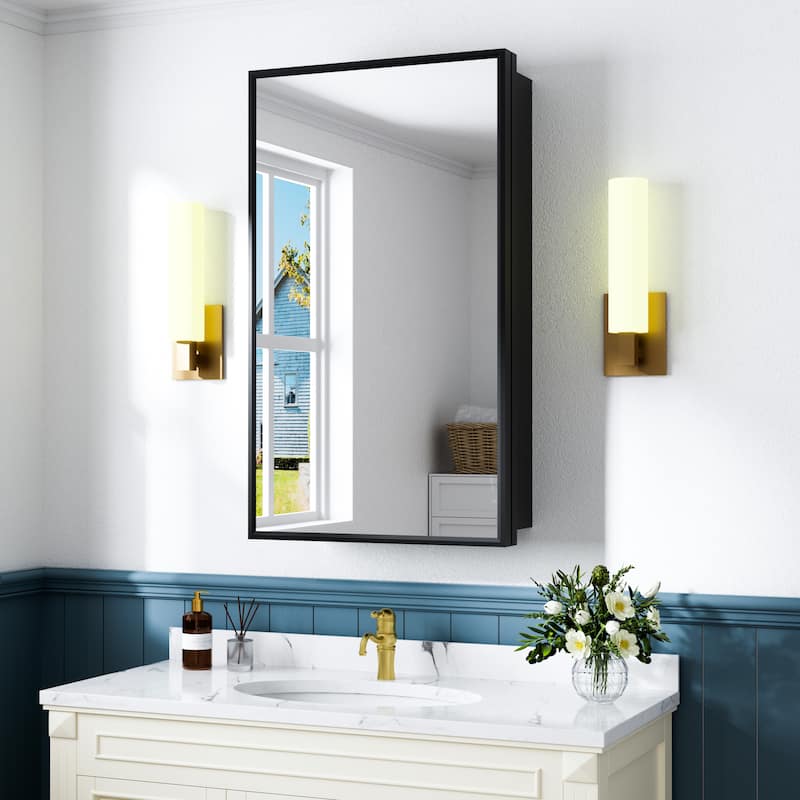 Elise Iron Medicine Cabinet with Mirror, Adjustable Shelves, Recessed or Wall Mount - 14 in. W x 24 in. H