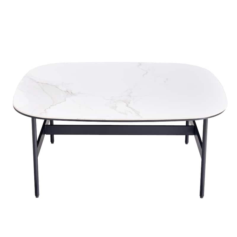 GDF Studio - Tignall Modern Ceramic Square Coffee Table with Rock Beam Top