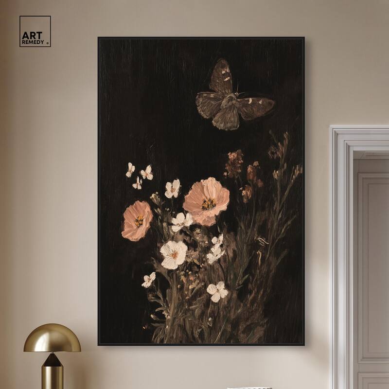Poppy and Moth I Canvas by Art Remedy