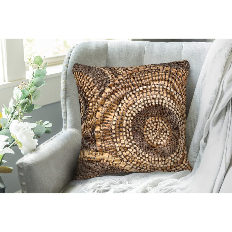 Liora Manne Marina Circles Indoor/Outdoor Pillow - 18" x 18" - Polyester - Brown