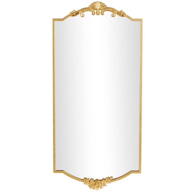 Gold Metal Floral Room Wall Mirror with Floral Embellishments