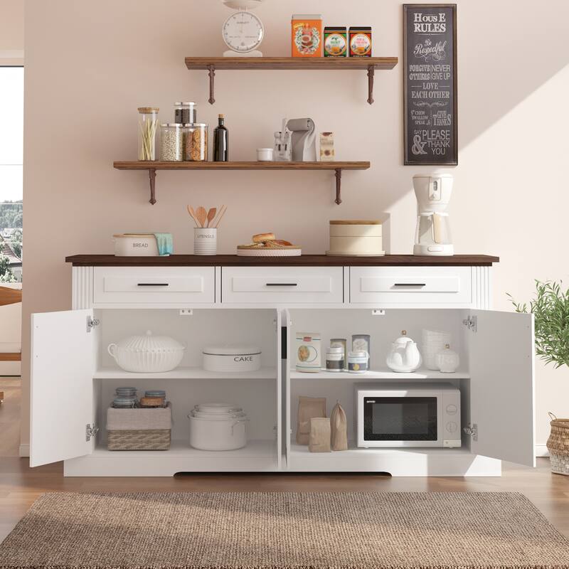 63 Inch Farmhouse Barn Door Storage Cabinet with 2 Drawers, Door Rack & Adjustable Shelves