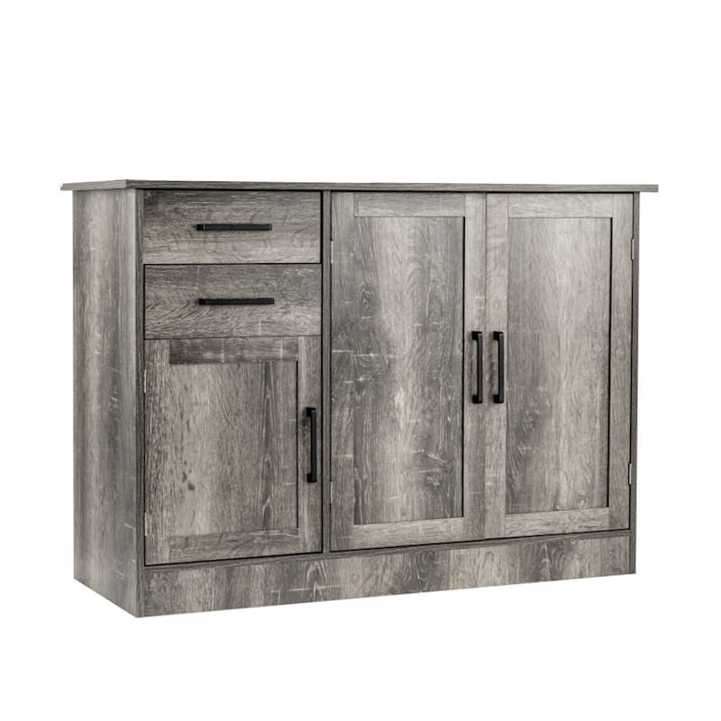 Grey Kitchen Buffet Cabinet with Drawers and Adjustable Shelves for Dining Room Storage - 43.5'' x 16'' x 31''(L x W x H) - Grey
