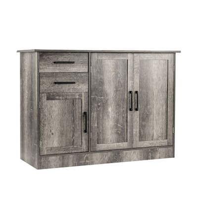 Grey Kitchen Buffet Cabinet with Drawers and Adjustable Shelves for Dining Room Storage - 43.5'' x 16'' x 31''(L x W x H)