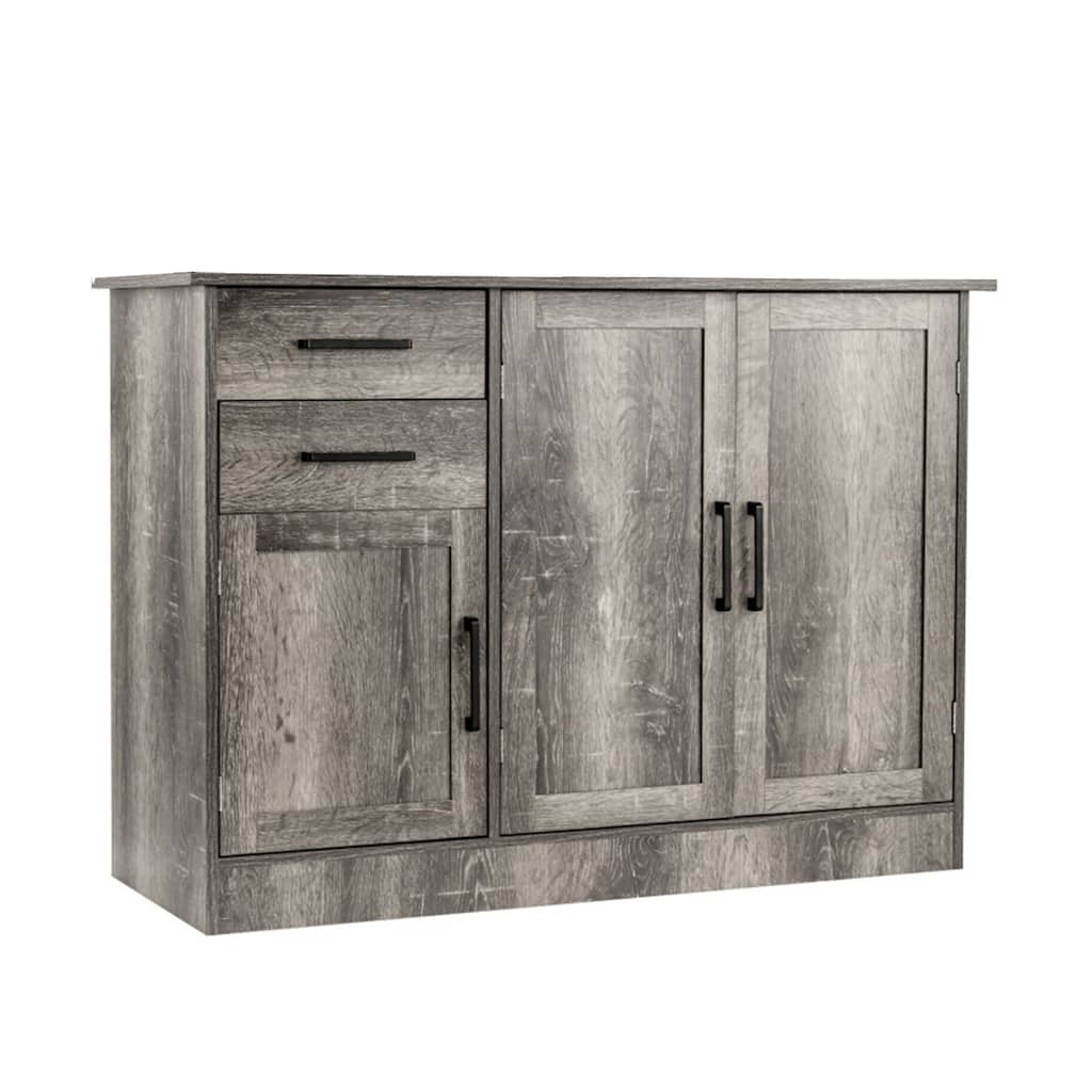 Grey Kitchen Buffet Cabinet with Drawers and Adjustable Shelves for Dining Room Storage - 43.5'' x 16'' x 31''(L x W x H)