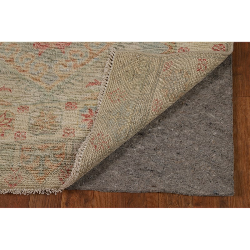 Hand Knotted Oriental 100% Wool Carpet Transitional Geometric Beige & Ivories Oushak Runner Rug - 10' 2'' X 3' 5''