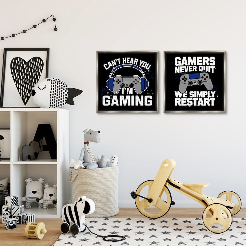 Stupell Hardcore Gamer Expressions Framed Floater Canvas Wall Art Design By Kim Allen (Set of 2)