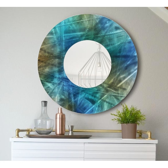 Statements2000 Blue/Teal/Brown Metal Wall Mirror Art Accent Decor by Jon Allen - Mirror 103