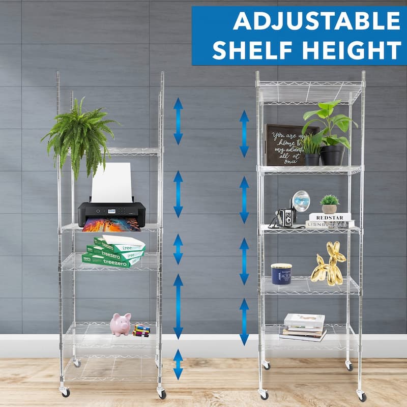 Mount-It! 5 Tier Wire Shelving with Wheels | Kitchen Storage