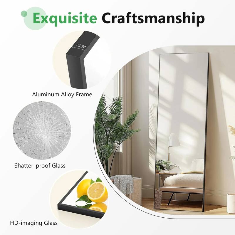 Full Length Mirror with Stand, Floor Mirror with Frame, Full Body Mirrors, Free Standing or Wall-Mounted Mirrors for Living Room