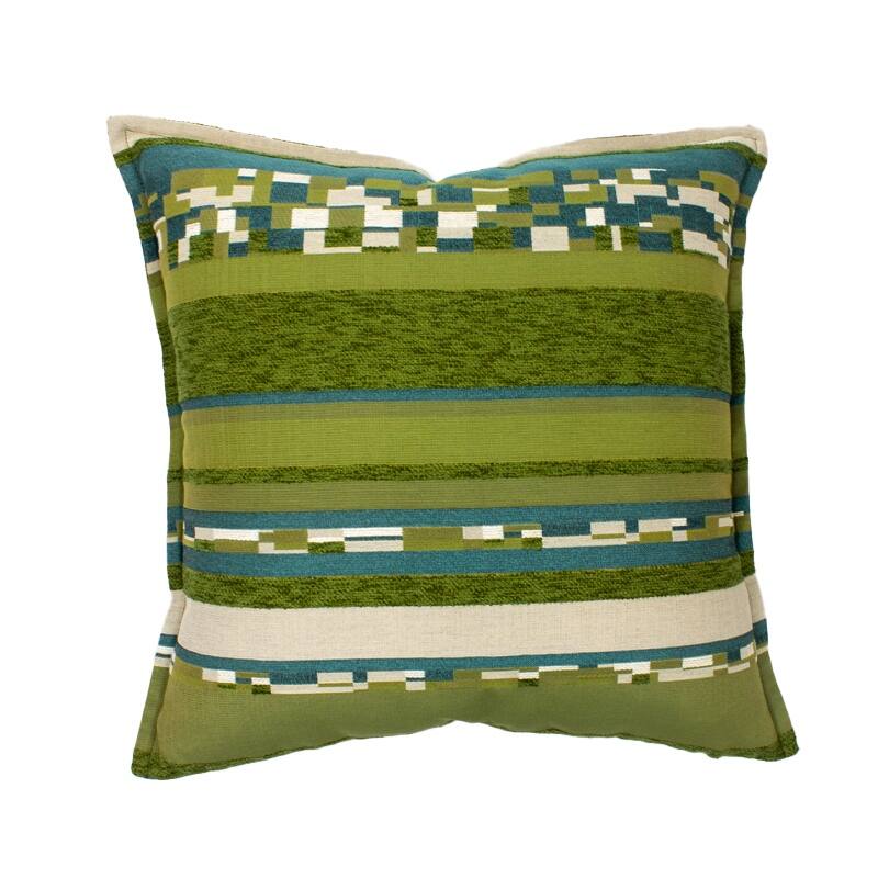 Jiti Indoor Green Striped Jacquard Patterned Cotton Accent Large Square