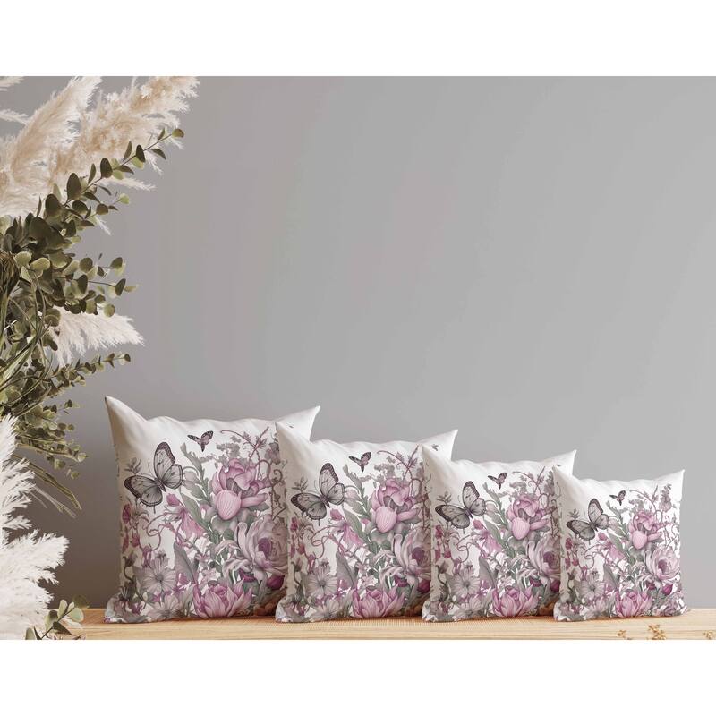 Garden Delights Faux Suede Reversible Throw Pillow White and Pink