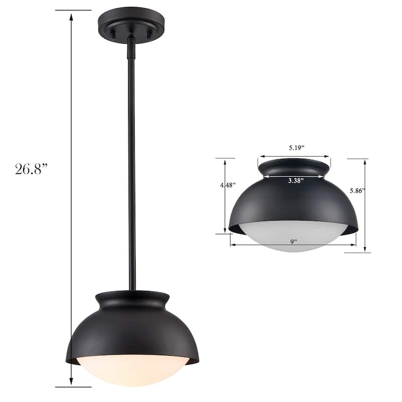 Urus Vintage Pendant Light Fixture with Milk Glass Shade