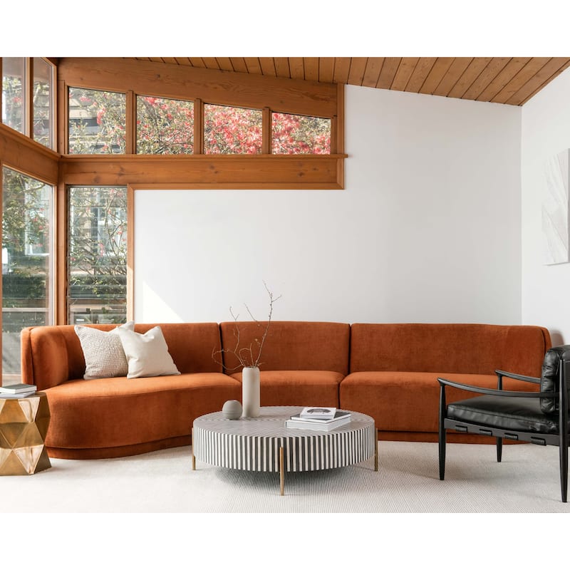 NADAAL STUDIOS Rumi Coffee Table, Round Resin with Camel Bone and Brass-Finished Iron Legs, Small, Multicolor