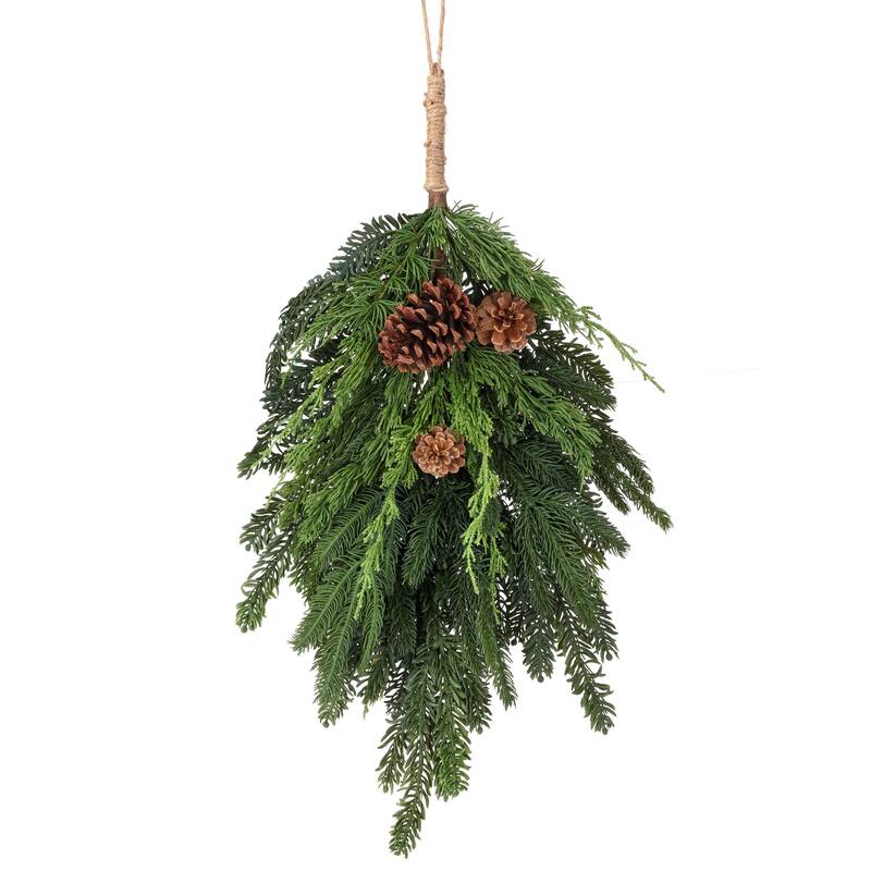 24" Real Touch Cedar Spruce Cone Teardrop - Green