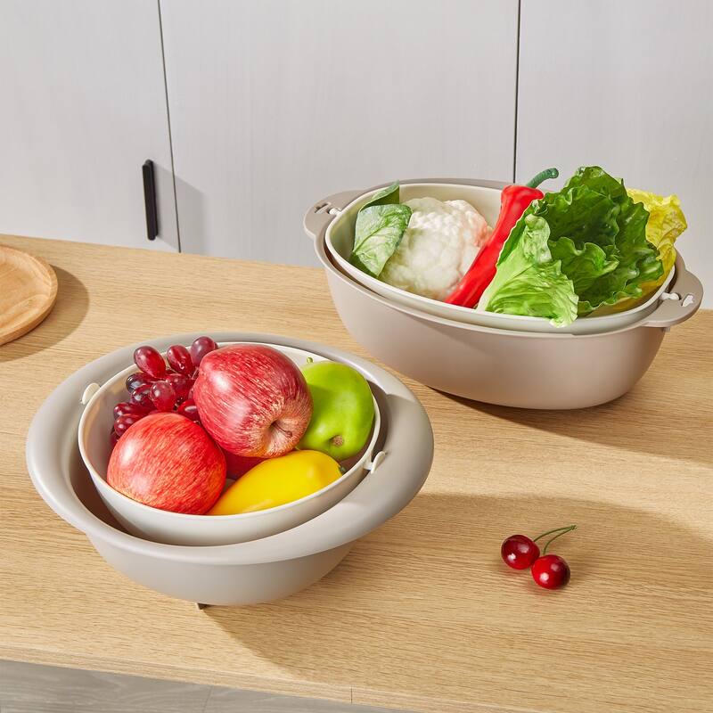 2 - Piece Kitchen Colander Set with Bowl Strainer, 2 in 1 BPA Free Plastic Fruit Vegetable Washing Food Strainers - Multi-Color