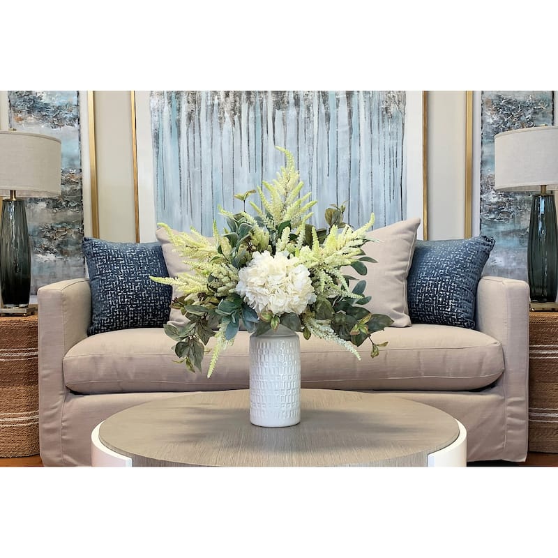 Hydrangea, Lamb's Ear and Astilbe Arrangement in a Tall Vase - White, Green