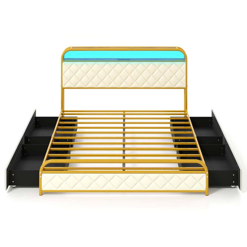 Costway Twin/Full/Queen Size Bed Frame with LED Lights & Charging