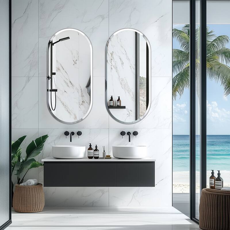 Frameless Bathroom Mirror Wall Mounted Modern Stylish Design with Contemporary Bevelled Edges