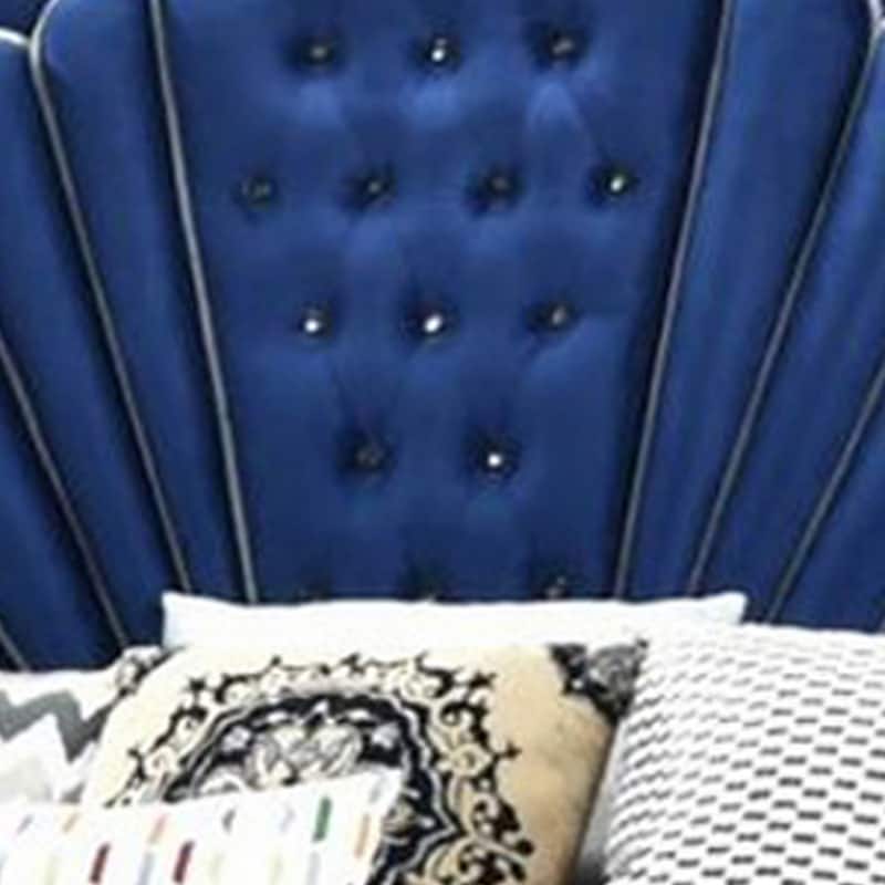 Modern Velvet Upholstered Channel Tufted Eastern King Bed, Blue