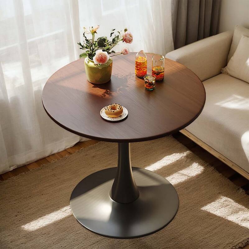 Modern Round Dining Table,Ideal for Compact Spaces and Stylish Interiors - Walnut+Black