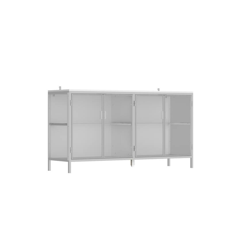 Display Storage Cabinet with Glass Shelves & Lighting Booshelf - 55.1"