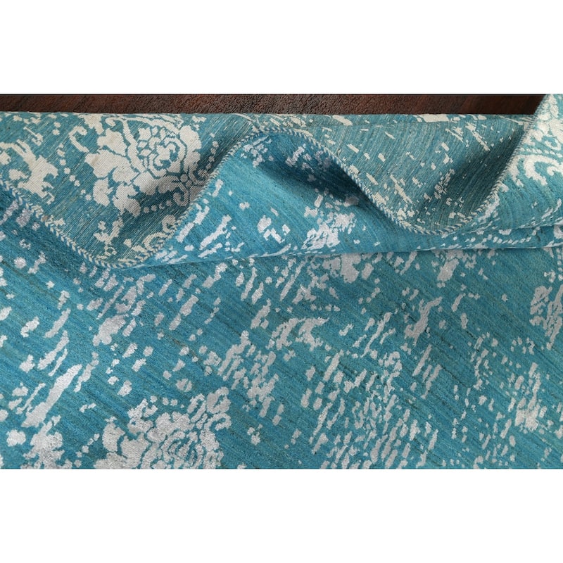 Wool/ Silk Vegetable Dye Distressed Versace Oriental Area Rug Handmade - 6'1" x 9'1"