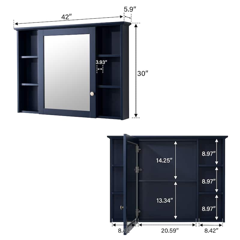Modern Surface Mount Solid Wood Framed Medicine Cabinet With Mirror and Shelves