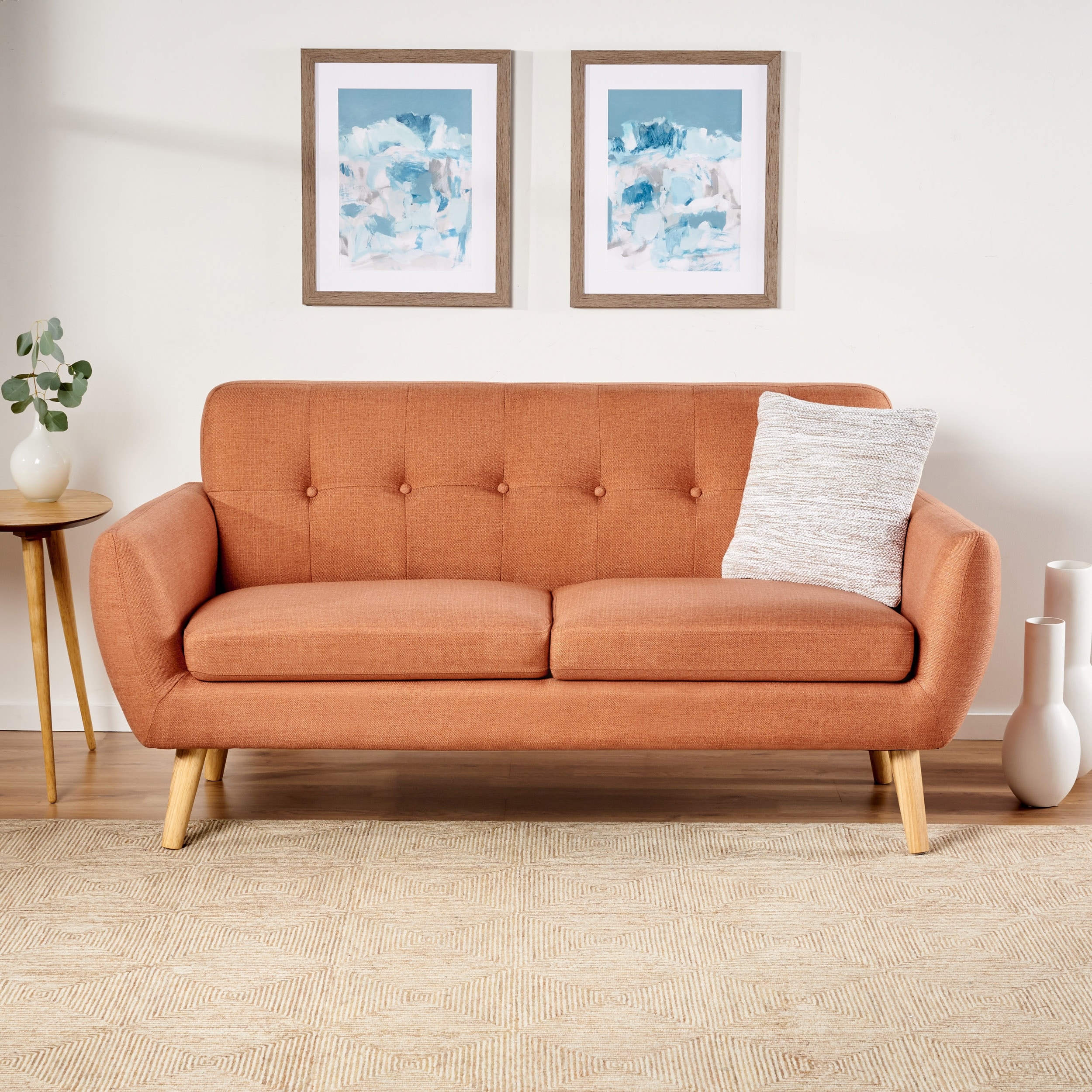 67.25" Button Tufted Loveseat with Wood Legs, Sofa Couch Upholstered Settee Sofa Couch for Living Room