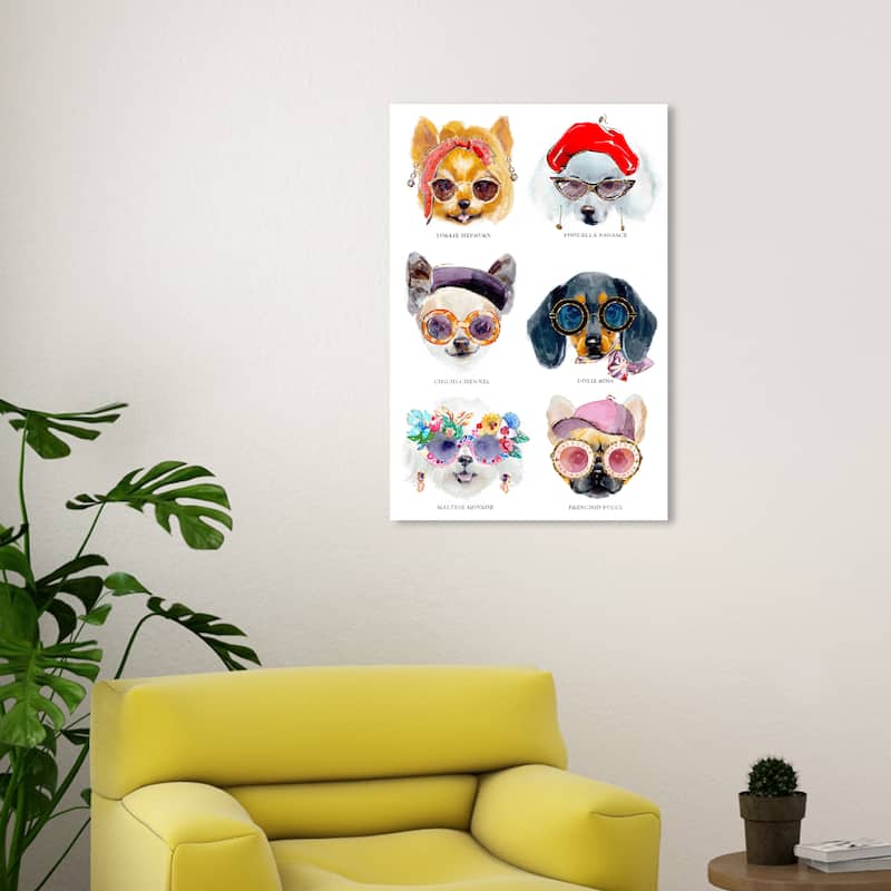 Wynwood Studio Canvas Animals Fashion Dog Chart White and Modern & Contemporary Wall Art Canvas Print - 30 x 20