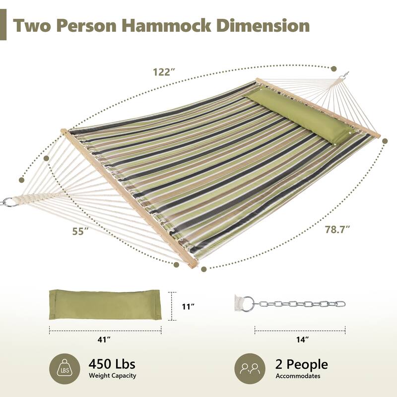 78'' Quilted 2 Person Hammock Beach Swing with Spreader Bars&Pillow - 55.1*122*1