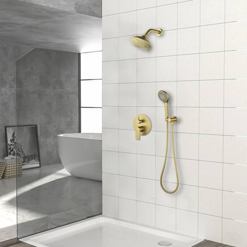 Solid Brass Pressure Balanced Bathroom Shower Faucet Set with 5-Function Rain Shower Head