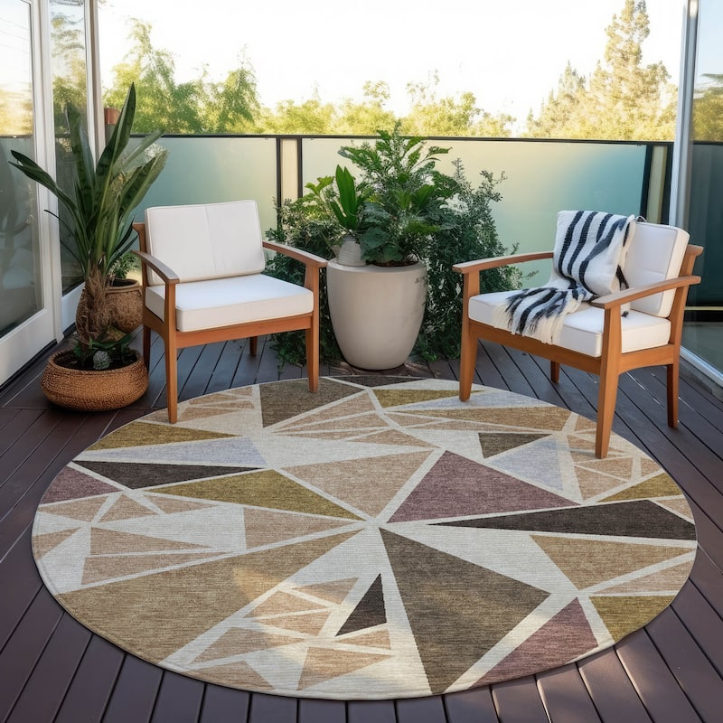Machine Washable Indoor/ Outdoor Abstract Mosaic Chantille Rug