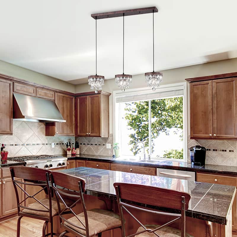 Jerri Antique Copper 3-Light 5-Tier Hanging Crystals Kitchen Island Pendant Light