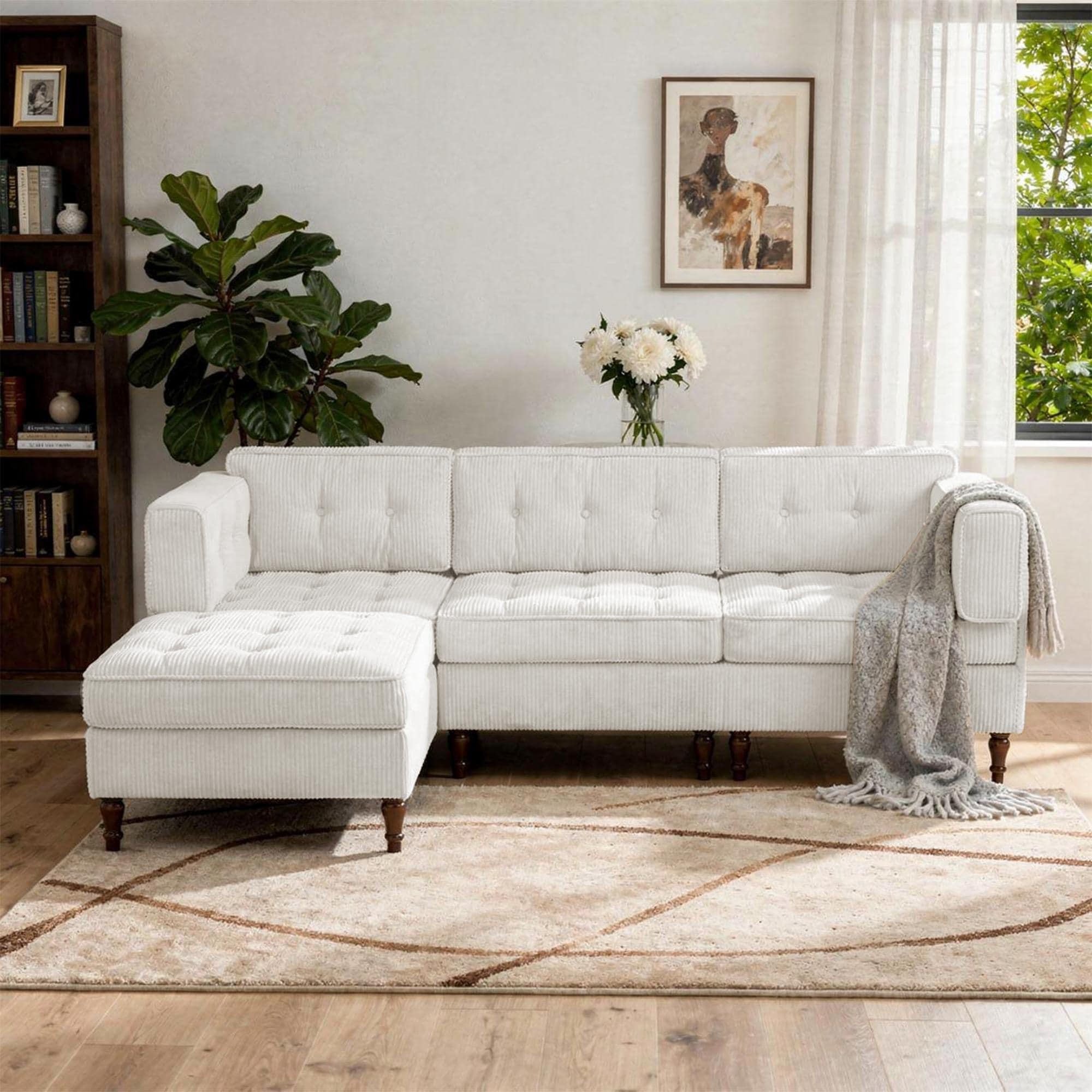 4-Piece Corduroy Sectional Sofa Set Modern Living Room Furniture