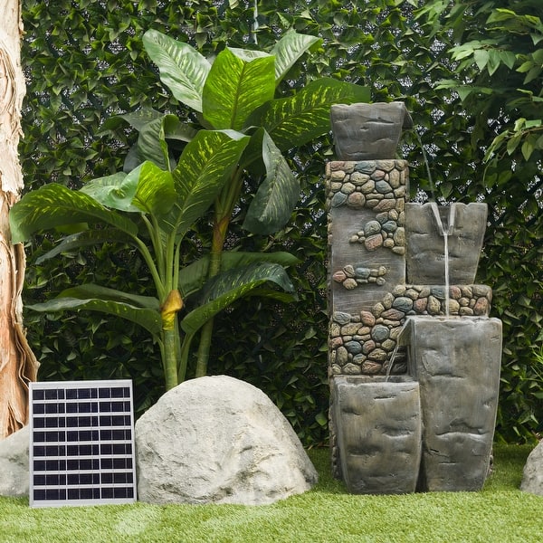 slide 2 of 10, Alpine Corporation 43"H Outdoor Solar 4-Tier Cascading Vase Fountain with LED Lights, Gray